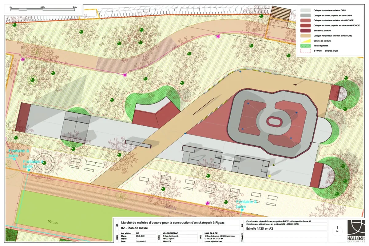 Documentació gràfica del projecte bàsic executiu del skatepak de Figeac, França. Per encàrrec de Cruise-control. Serveis prestats a l'empresa Hall 04.