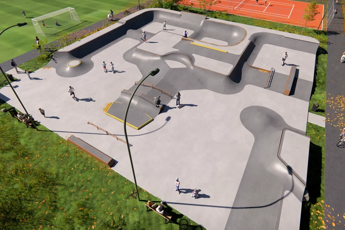 Projecte del skatepark de Doughiska, Galway, Irlanda. Per encàrrec de Vulcano Skateparks, mandat de Browne Brothers Site Services.