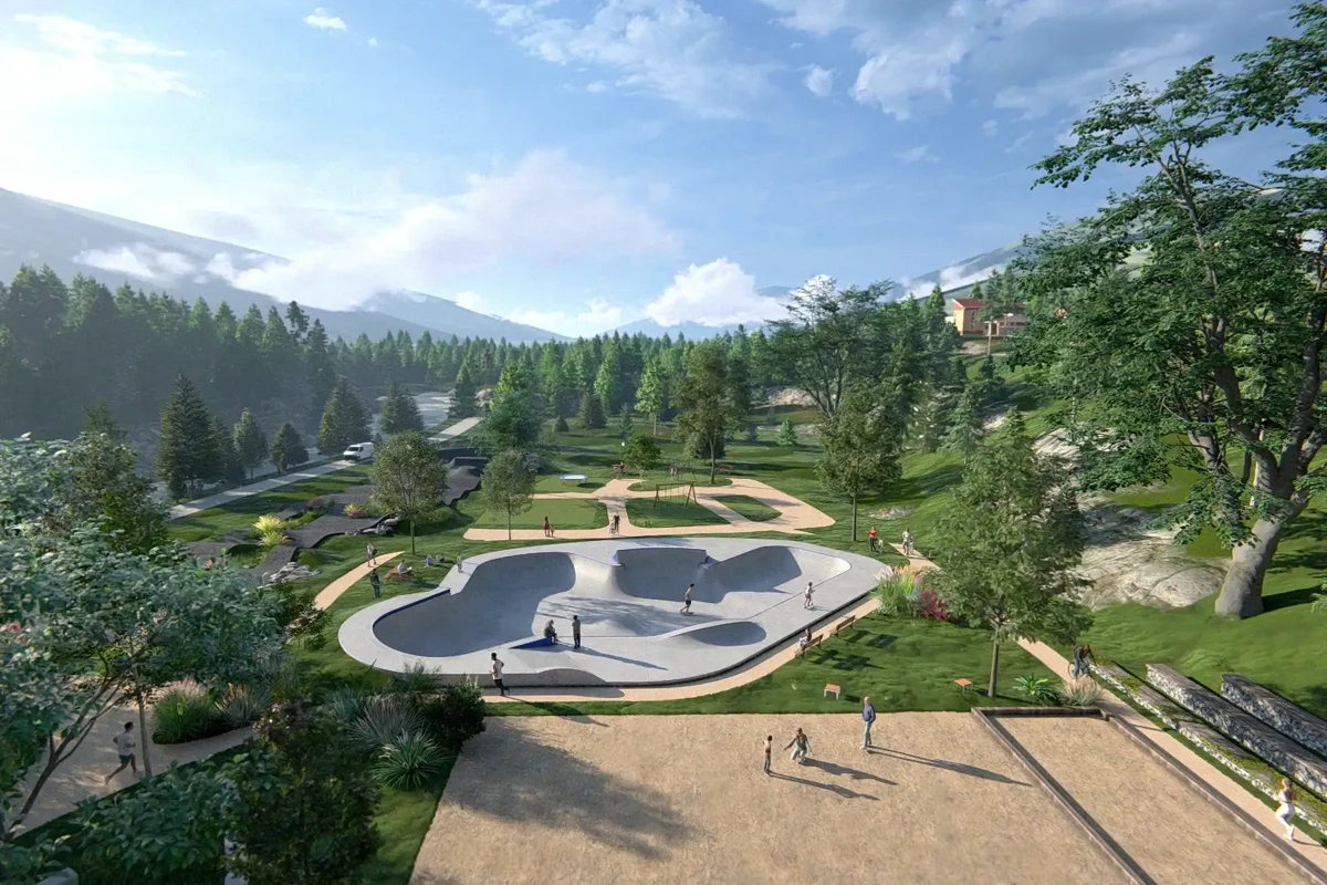 Projecte de skatepark al parc des loisirs des Loyers de Les Contamines Montjoie, França. Mandat d'Airline skateparks, amb la col·laboració de Cruise-control.